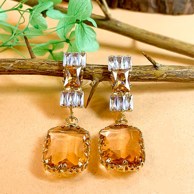 Glamorous Golden Citrine and Zircon Dangle Earrings