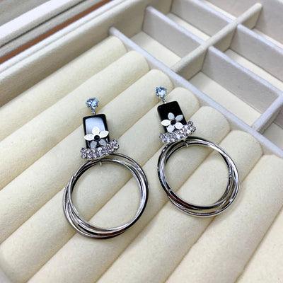 Modern Floral and Circle Dangle Earrings