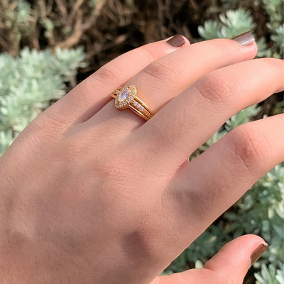 Golden Marquise Zircon and Pave Ring