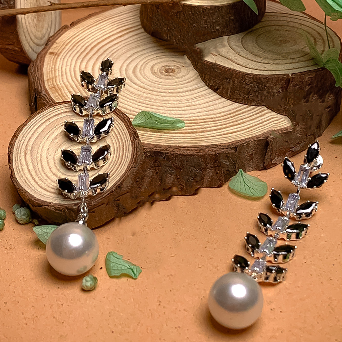 Elegant Black and Silver Floral Dangle Earrings