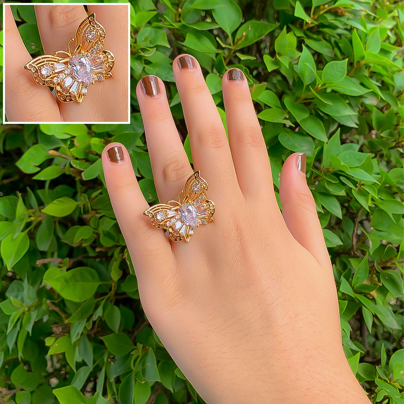 Golden Butterfly Zircon Statement Ring