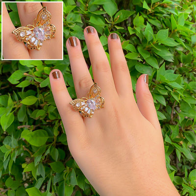Golden Butterfly Zircon Statement Ring