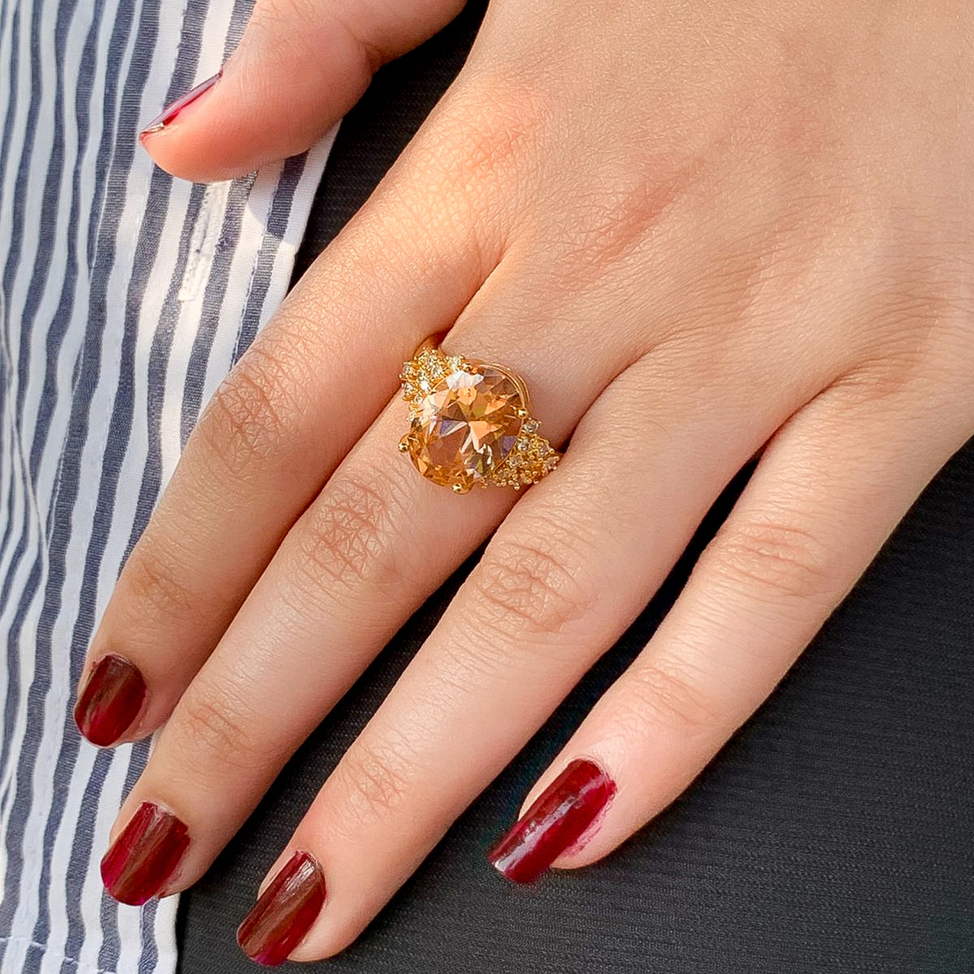 Golden Peach Zircon Solitaire Ring