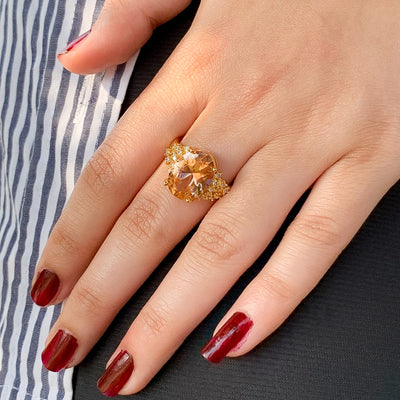 Golden Peach Zircon Solitaire Ring