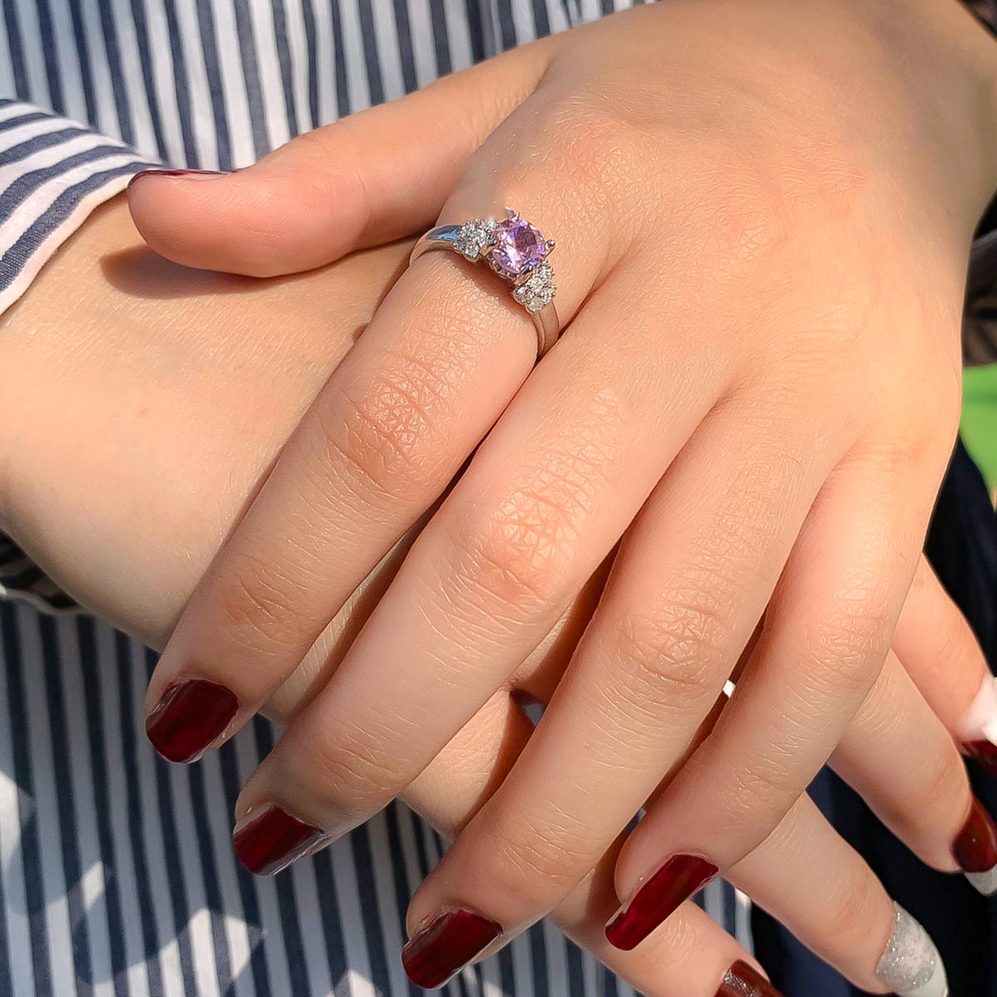 Silver-Toned Pink Zircon Solitaire Ring