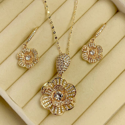 Golden Floral Zircon Jewelry Set