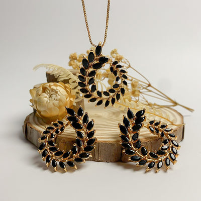 Golden and Black Leaf Wreath Jewelry Set